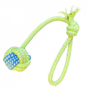 Jucarie antrenament pentru caini - Minge cu nod si maner verde