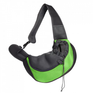 Geanta transport caini/pisici pe umar tip marsupiu negru/verde
