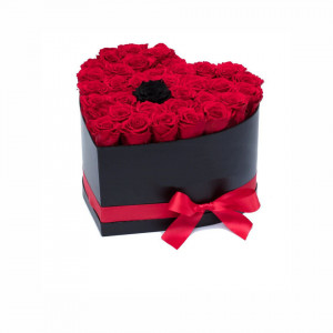 Aranjament floral inima cu trandafiri de sapun Gold Lux, rosu-negru