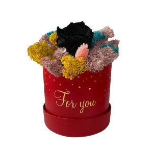 Trandafir criogenat Amour Rouge decorat in cutie cu licheni naturali stabilizati