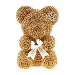 Diamond Teddy Bear galben 20 cm, decorat manual cu cristale, cutie cadou