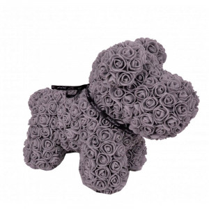 Catelusi floral gri din Trandafiri 40 cm, decorat manual, cutie cadou
