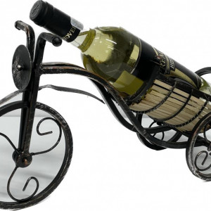 Pachet cadou vin alb Jidvei Premiat 750 ml si suport metalic in forma de bicicleta, vintage, negru-silver