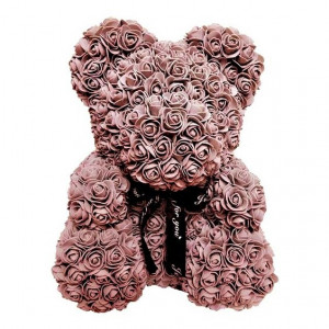 Ursulet floral maro din Trandafiri 40 cm, decorat manual, cutie cadou