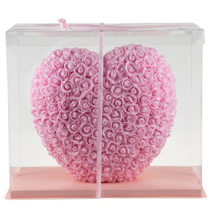 Aranjament Inima bordo din trandafiri de spuma decorat manual, 35 cm