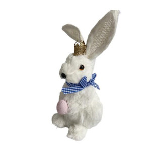 Decoratiune pentru Paste, iepuras elegant cu papion si coronita, 26 cm