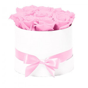Aranjament floral roz Trandafiri parfumati de sapun, in cutie alba Luxury S