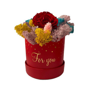 Trandafir criogenat Amour Rouge decorat in cutie cu licheni naturali stabilizati