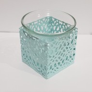 Suport lumanare, pahar sticla, metal filigranat 6X6cm