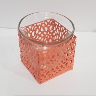 Suport lumanare, pahar sticla, metal filigranat 6X6cm