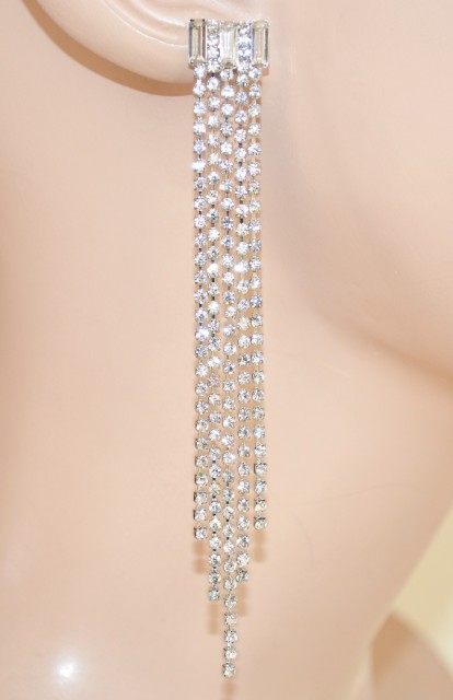 ORECCHINI donna argento pendenti strass cristalli sposa eleganti boucles F120 