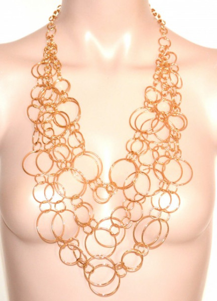 COLLANA LUNGA oro dorata donna collier anelli cerchi lucidi elegante collar G55