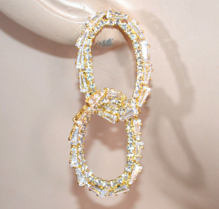 ORECCHINI donna ORO cerchi ovali anelli strass cristalli brillanti dorati crystal earrings D12