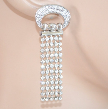 ORECCHINI STRASS ARGENTO donna fili pendenti cristalli brillantini sposa eleganti earrings 1155