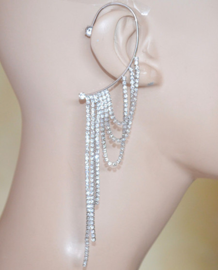 Orecchini argento donna fili strass lunghi pendenti cristalli sposa eleganti earrings C67