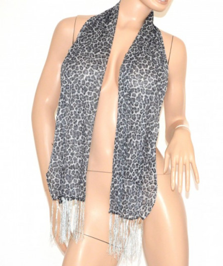 Foulard stola donna nero grigio argento coprispalle sciarpa scialle frange lurex shimmer leopardato 600