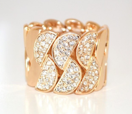 ANELLO donna strass cristalli ORO dorato brillanti elegante cerimonia elastico ring D66