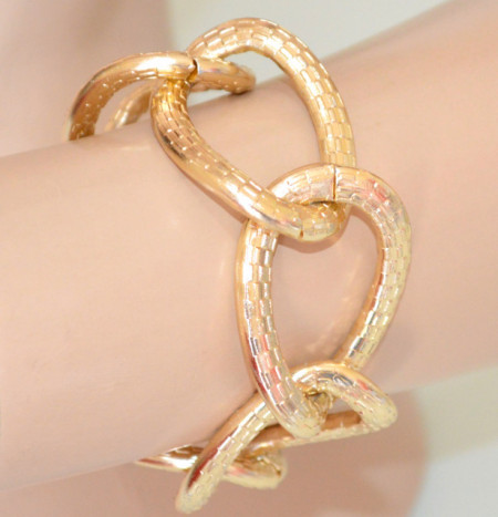 BRACCIALE donna oro dorato anelli grandi maglia catena elegante metallo B29