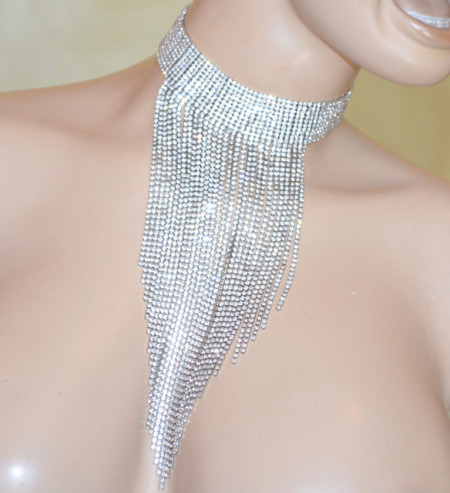 Collana girocollo argento strass donna collarino multifili cristalli collare collier elegante C55