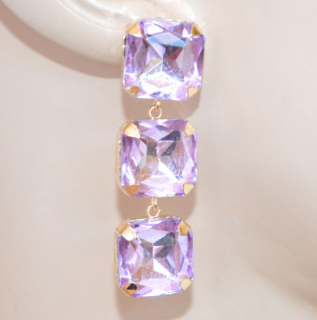 Orecchini donna Lilla Glicine Viola cristalli pendenti oro dorati eleganti earrings Ohrringe CX23