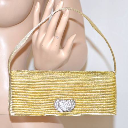 POCHETTE oro donna borsello borsa CERIMONIA elegante strass cristalli cuori brillantini da sera clutch 108