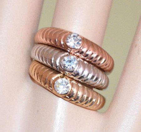 ANELLO donna argento oro rosa dorato set 3 anelli fedina cristallo strass brillante eleganti ring 31
