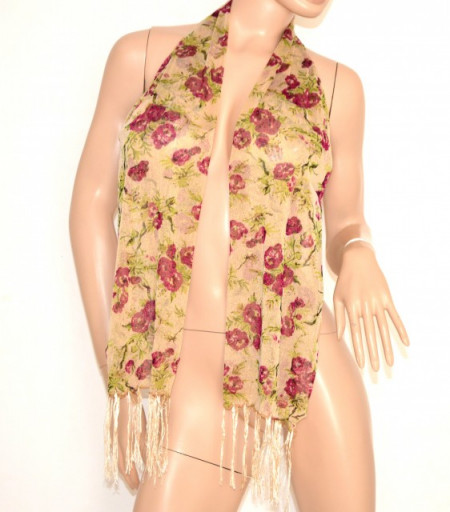 Foulard donna beige oro viola verde stola coprispalle scialle lurex shimmer sciarpa fiori frange floreale 600