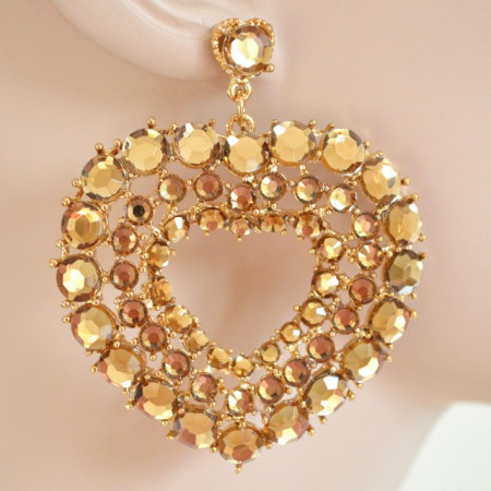 ORECCHINI donna oro CRISTALLI strass ambra pendente cuore heart girl pendants H10