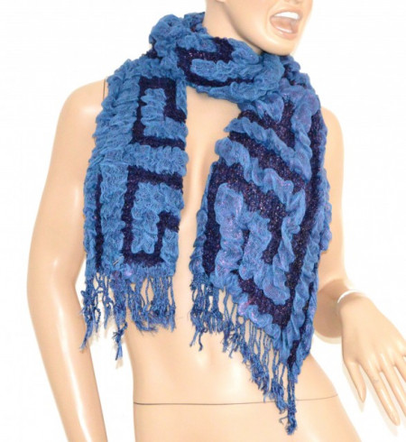 SCIARPA donna lana BLU scaldacollo elegante frange écharpe scarf szalik шарф 40