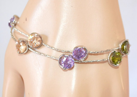 BRACCIALE donna ARGENTO CRISTALLI lilla glicine viola verde ambra multi fili elegante ragazza bracelet браслет 430