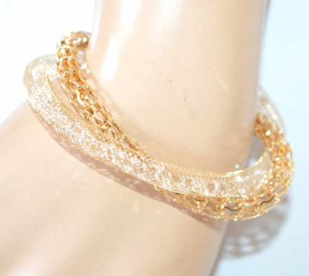 BRACCIALE donna oro dorato catena traforata cristalli reticolo elegante multi maglia semi rigido F300