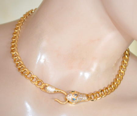 Collana serpente donna oro collarino girocollo catena anelli dorata ciondolo strass choker chain X25