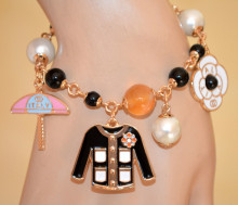 Bracciale donna ciondoli moda oro dorato perle bianche nere ambra cristalli charms bracelet X8