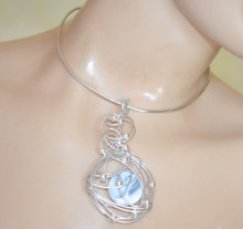 Collana donna argento girocollo ciondolo pietra bianca nera sfere platino collare collier CX53
