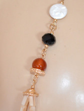 Collana lunga donna oro dorata cristalli Beige perle ambra pietre nere bianche catena chain long necklace X2