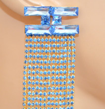 ORECCHINI AZZURRI CELESTI ORO cristalli donna fili strass pendenti lunghi eleganti pendientes boucles G52