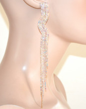 ORECCHINI donna strass oro boreale pendenti lunghi fili cristalli eleganti F80