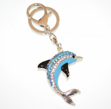 PORTACHIAVI ciondolo donna argento azzurro delfino strass ragazza idea regalo A5