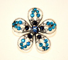 Spilla donna argento strass cristalli brillantini blu azzurro turchese broche brooch Brosche PX10