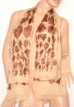 Stola foulard donna marrone beige scialle fiori coprispalle sciarpa velata floreale elegante 130