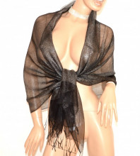 STOLA NERA 50% SETA foulard maxi coprispalle donna velato scialle elegante E145