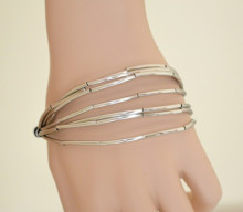 BRACCIALE donna argento multi fili maglia elegante semi rigido lucido bracelet B22