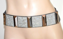 CINTURA GRIGIO donna strass stringivita elastica metallo argento bustino G36