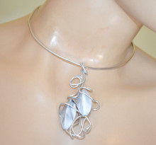 Collana donna argento pietra bianca nera ciondolo multi fili girocollo collare choker ketting CX54