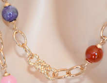 Collana lunga pietre rosa verde viola ambra donna ciondoli multi catena girocollo chain necklace X45