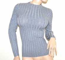 MAGLIETTA GRIGIO donna maglione manica lunga maglia ricamata sottogiacca A23