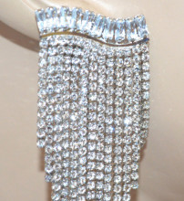 Orecchini donna argento fili strass lunghi cristalli brillantini pendenti earrings C53