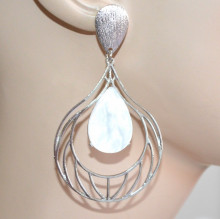 ORECCHINI donna argento pendenti pietra bianca avorio ragazza earrings CC12