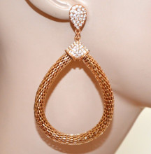 ORECCHINI oro donna cerchi ovali pendenti cristalli strass eleganti earrings H14