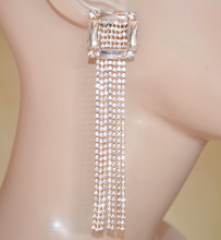 Orecchini Oro donna multi fili lunghi trasparenti pendenti strass cristalli crystal earrings X63